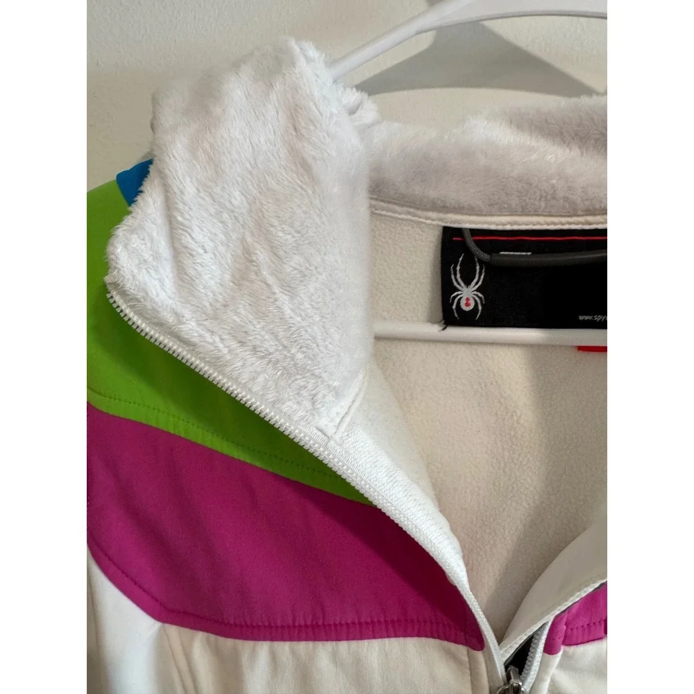Spyder Softshell Fleece Lined Jacket Girls Large White‎ Colorblock Hooded